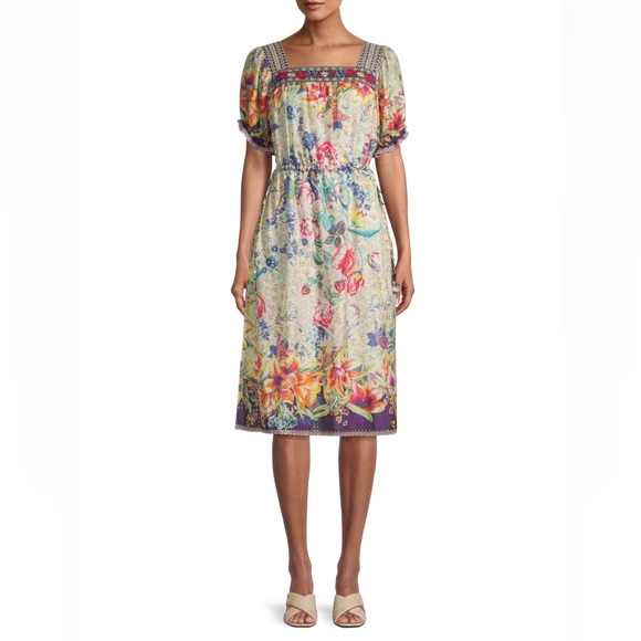 JOHNNY WAS FLORAL TOPIARY RUMI BOHEMIAN SILK DRESS - Picture 14 of 16